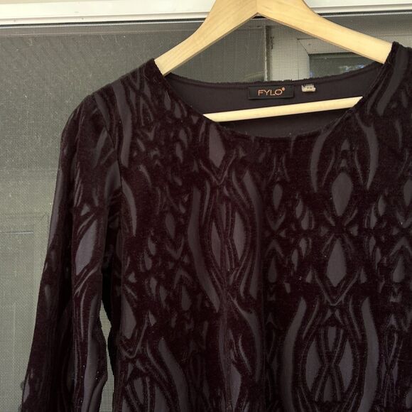 Black Velvet Burnout Tunic Top Size Small Goth Halloween Witchy Boho - Picture 2 of 6